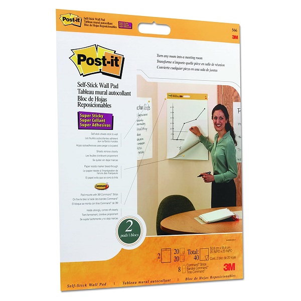 Postit® 566 SelfStick Wall Pads 508 x 584mm White, Pack 2