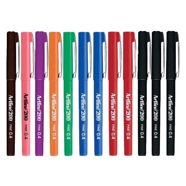 Artline 200 Fineliner Pens Fine 0.4mm Assorted, Box 12