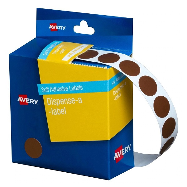 Avery DMC14BR Self Adhesive Dispenser Labels 14mm Circle Brown 937237
