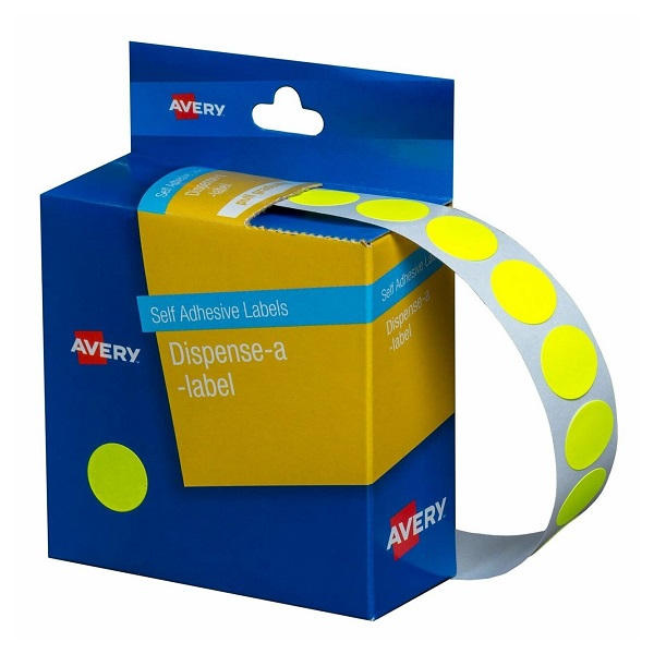Avery DMC14FY Self Adhesive Dispenser Labels 14mm Circle Fluoro Yellow