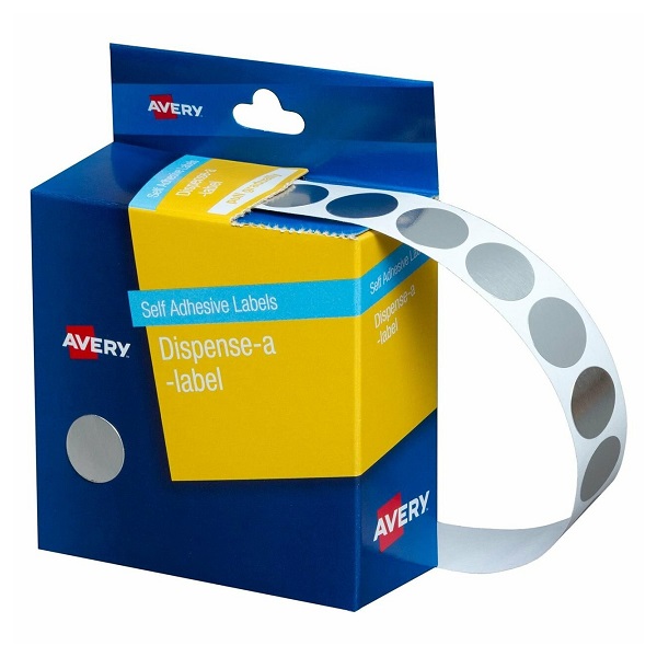 Avery DMC14SV Self Adhesive Dispenser Labels 14mm Circle Silver 937274