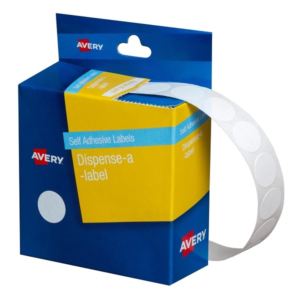 Avery DMC14W Self Adhesive Dispenser Labels 14mm Circle White 937200