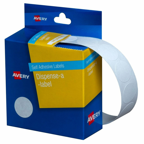 Avery DMC18W Self Adhesive Dispenser Labels 18mm Circle White 937292
