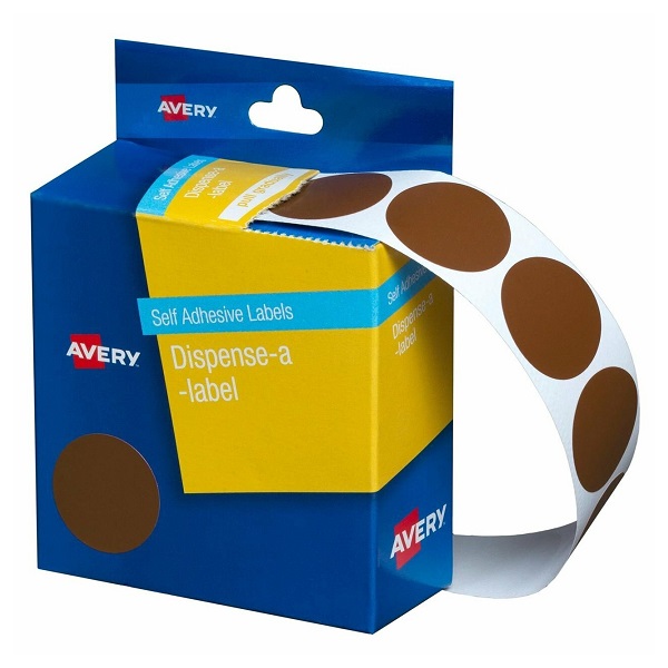 Avery DMC24BR Self Adhesive Dispenser Labels 24mm Circle Brown 937245