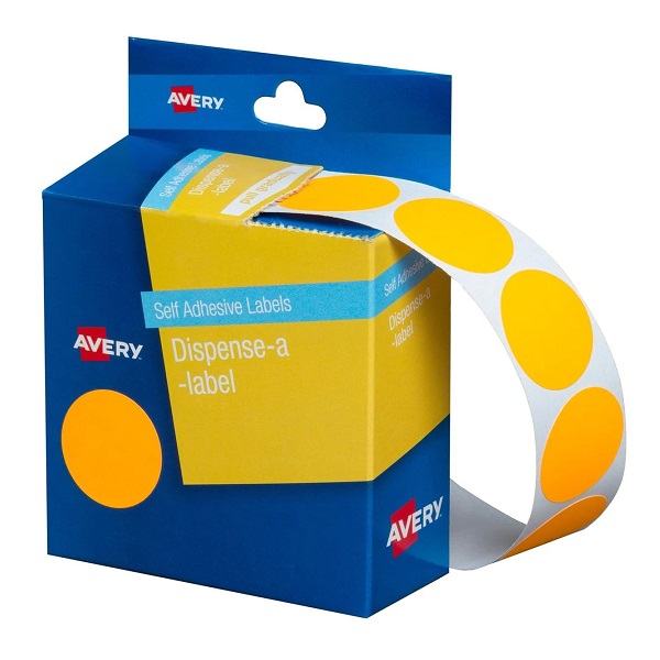 Avery DMC24FO Self Adhesive Dispenser Labels 24mm Circle Fluoro Orange