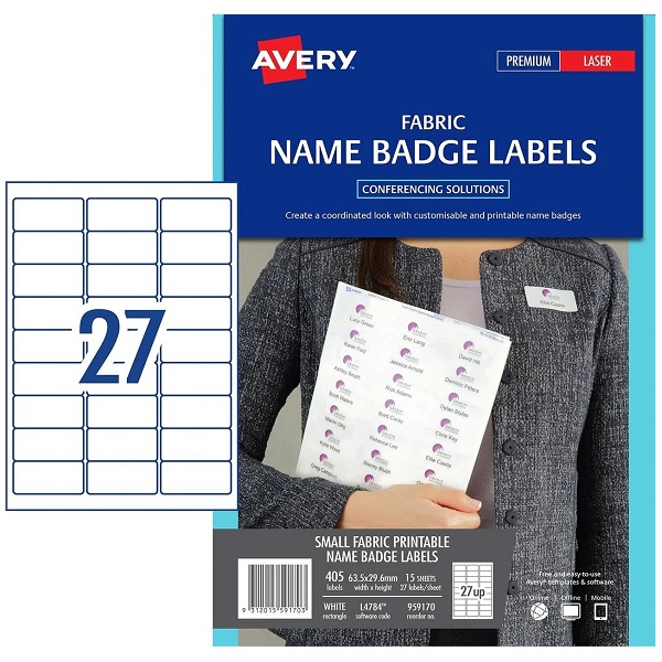 AVERY® L4784 Self Adhesive Fabric Name Badges 63.5 x 29.6mm 959170