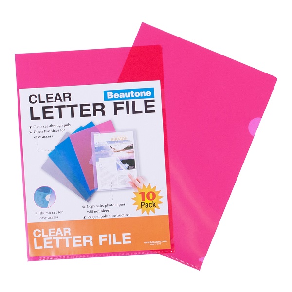 BEAUTONE 44000 Clear Letter Files A4 Red, Pack10