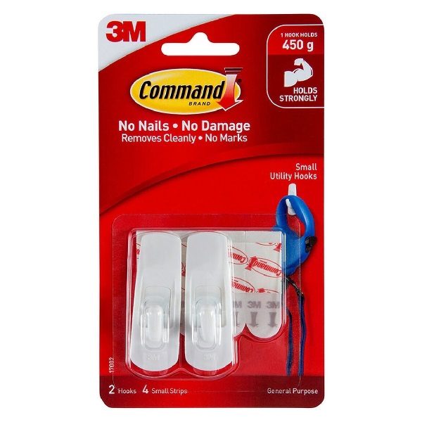 Command™ Adhesive 17002 Small Utility Hooks, Pack 2