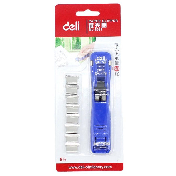 deli 8591 Paper Clipper Medium Dispenser with 8 Steel Clips