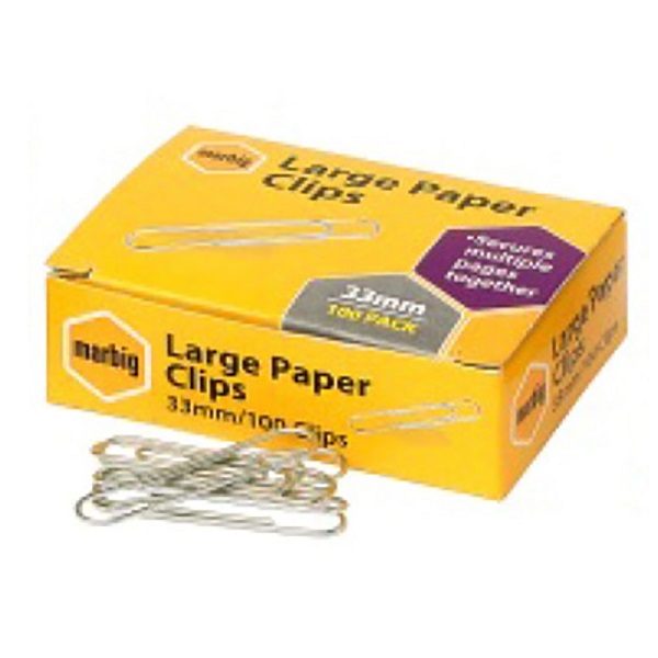 MARBIG Large Paper Clips 33mm, Box of 100 87085