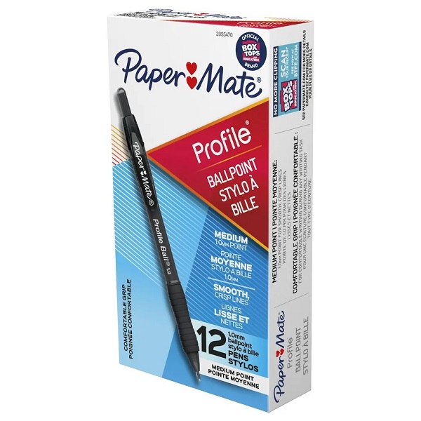 PAPERMATE™ Profile Retractable Ballpoint Pens Medium 1.0mm Black, Box 12