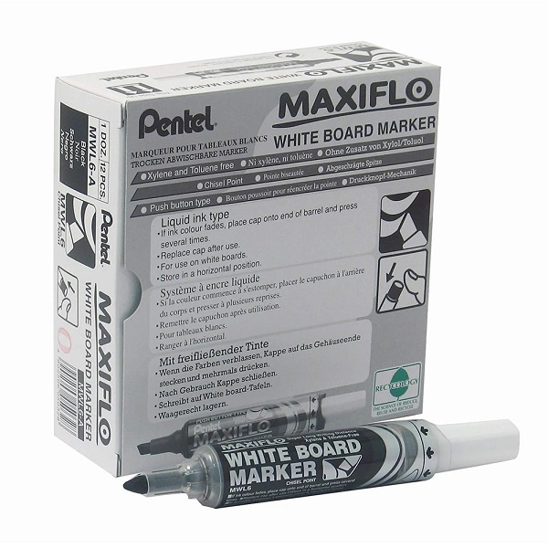 Pentel Maxiflo Dry Wipe Slim Chisel Tip Marker, Black, Pack Of 12 Buy, Best Price In UAE, Dubai - View #2