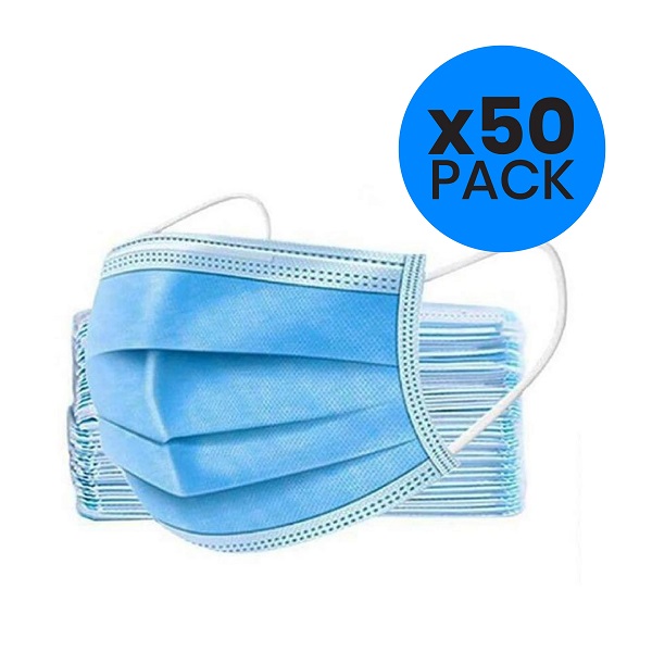 Disposable 3 Ply Earloop Face Mask, Pack 50