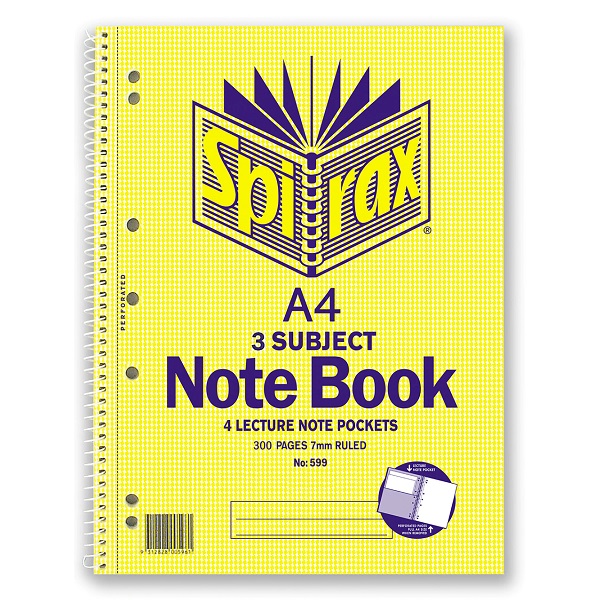 300　Pages　A4　Spirax　Book　Note　599　3-Subject　56599