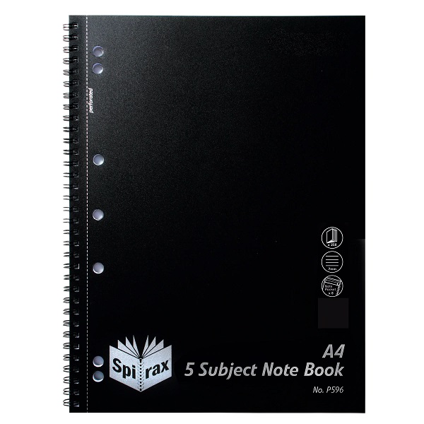 Spirax P596 Polypropylene A4 5Subject Note Book 250 Pages 4311100
