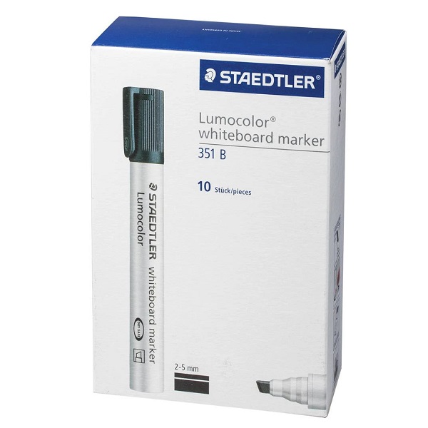STAEDTLER® 351 B9 Lumocolor® Whiteboard Markers Chisel Tip Black, Box 10