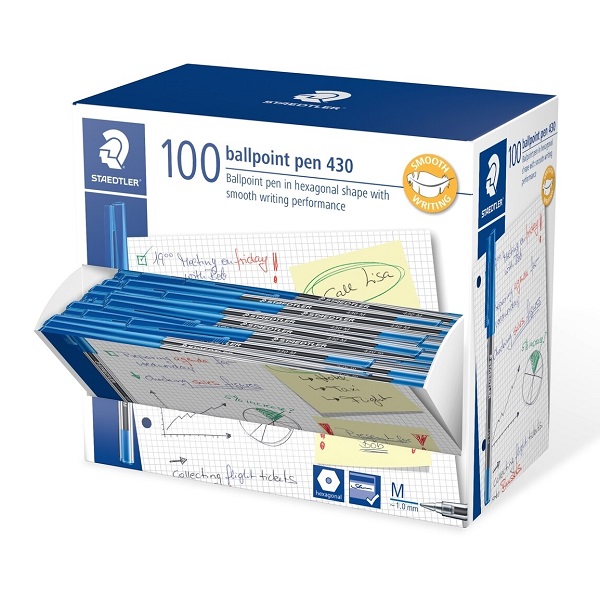 Ballpoint Pens - Staedtler Stick 430 Blue Medium Ballpoint Pen - Premier Art Supplies - View #3