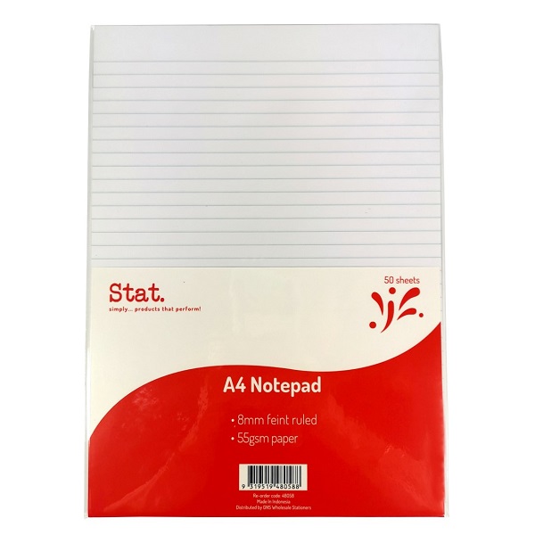 STAT. Notepads A4 Ruled 55gsm 100 Leaf White 48058