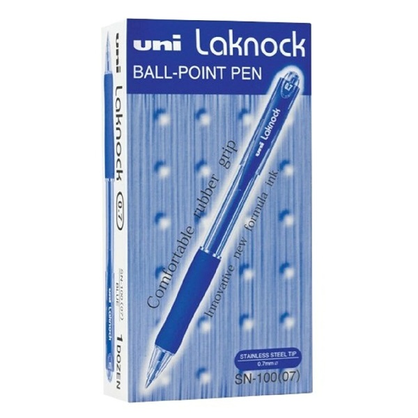 Uniball SN100 Laknock Retractable Ballpoint Pens Fine 0.7mm Blue, Box 12