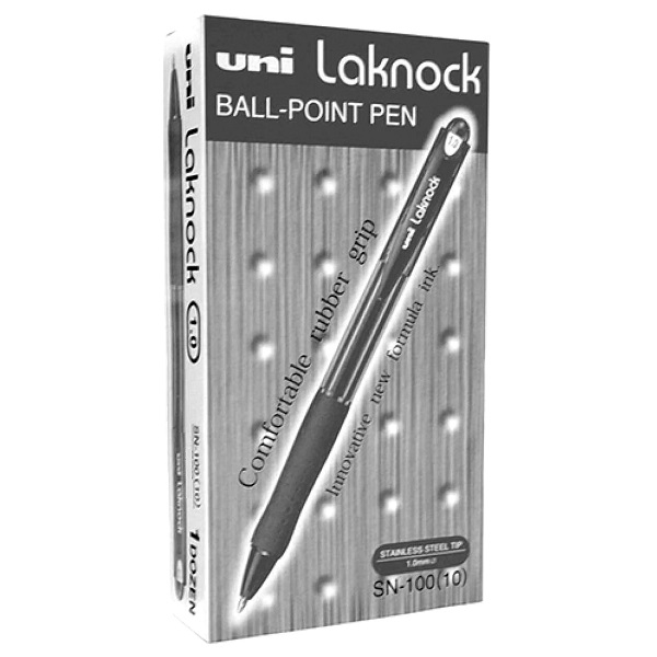 Uniball SN-100 Laknock Retractable Ballpoint Pens Medium Black, Box 12