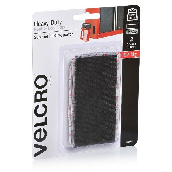 VELCRO® Brand Fasteners Heavy Duty Hook & Loop Tape 50mm x 100mm Black