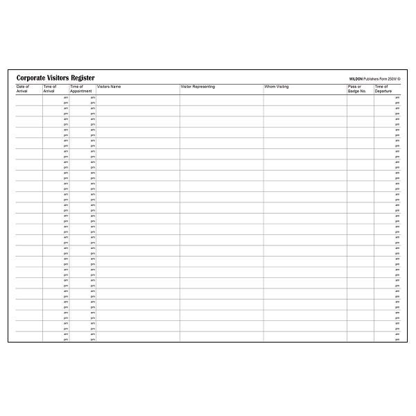 Wildon 250W Corporate Visitors Register WIL250