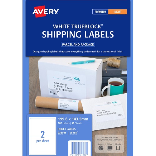 AVERY® J8168 Inkjet Labels 199.6 x 143.5mm 2/Sheet 936036