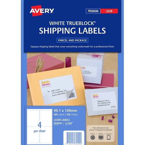 AVERY® L7169100 Laser Labels 99.1 x 139mm 4/Sheet 959030