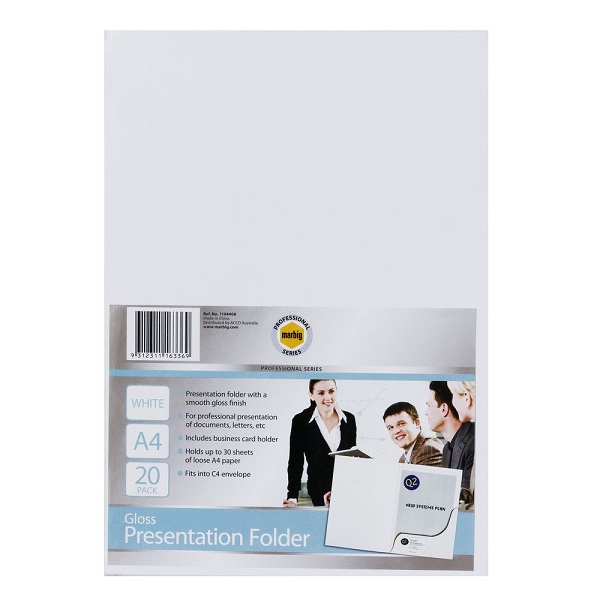 MARBIG Professional Series Presentation Folders A4 White Gloss 1104408