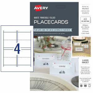 AVERY® C32073 Printable Place Cards White Foldable 85 x 50mm 4/Sheet 982503